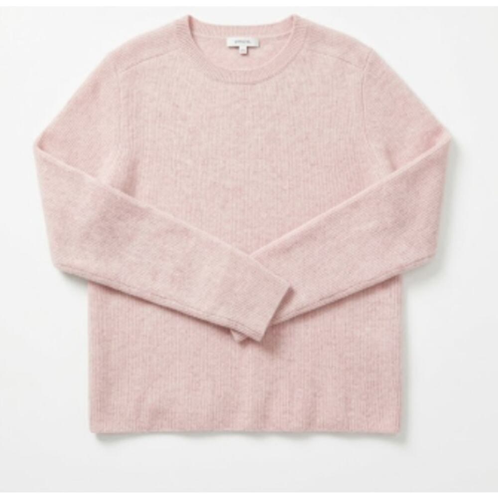 Calme L Pale Pink Cashmere Crew Neck Sweater Preppy Soft Closet Staple Minimal